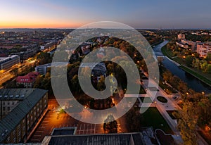 Panorama of the Ostrava city skyline in the evening