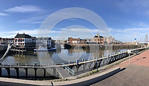 Panorama from the oude buitenhaven a canal in Harlingen
