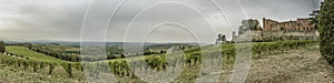 Panorama over the hills with vineyards and castle Brolio in Tuscany in Italy