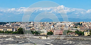 Panorama over Rome city in Italy, from high angle viewpoint.