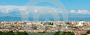 Panorama over Rome city in Italy, from high angle viewpoint.