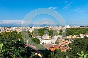 Panorama over Rome city in Italy, from high angle viewpoint.