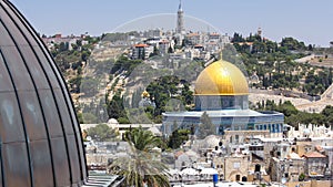 Panorama overlooking the Old city of Jerusalem timelapse, Israel, including the Dome of the Rock