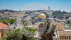 Panorama overlooking the Old city of Jerusalem timelapse, Israel, including the Dome of the Rock