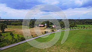 panorama overview country road, summer field. Best aerial top view flightdrone