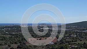 panorama overview spain island ibiza green center Great aerial view flight drone