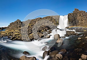 Panorama of the Oxarafoss waterfall