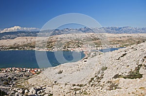 Panorama of Pag city, Pag island, Croatia