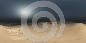Panorama of palms in desert at sand storm