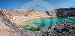 Panorama of Papagayo beach near Playa Blanca, in Lanzarote, Canary Islands Spain photo