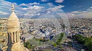 Panorama of Paris aerial timelapse, France. Top view from Montmartre viewpoint.