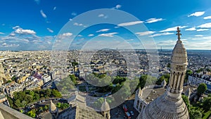 Panorama of Paris aerial timelapse, France. Top view from Montmartre viewpoint.