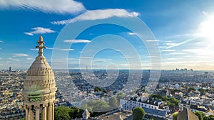 Panorama of Paris aerial timelapse, France. Top view from Montmartre viewpoint.