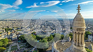 Panorama of Paris aerial timelapse, France. Top view from Montmartre viewpoint.