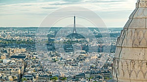 Panorama of Paris aerial timelapse, France. Top view from Montmartre viewpoint.