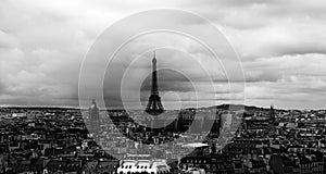 Panorama of Paris in Black and White and Eiffel tower