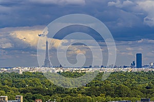 Panorama of Paris With Eiffel Tower Under Cloudy Sky With Trees From Above