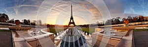 Panorama of Paris at sunrise with Eiffel tower