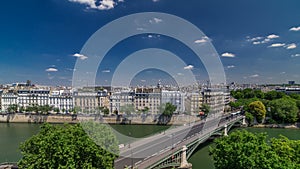 Panorama of Paris timelapse. View from Arab World Institute Institut du Monde Arabe building. France.