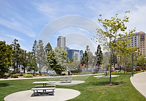 Panorama and Park in Downtown San Diego at the Pacific, California