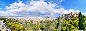 Panorama of Parthenon construction in Acropolis Hill, Athens,