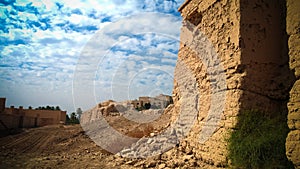 Panorama of partially restored Babylon ruins and Former Saddam Hussein Palace, Babylon Hillah, Iraq