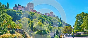 Panorama of Paseo de los Tristes with a view on Alhambra, Albaicin, Granada, Spain photo