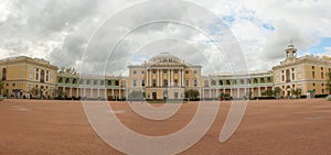 Panorama of Pavlovsk Palace and Monument Pavel First