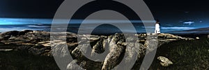 Panorama of Peggys Cove Lighthouse, Nova Scotia at night