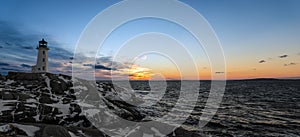 Panorama of Peggys Cove's Lighthouse after Sunset