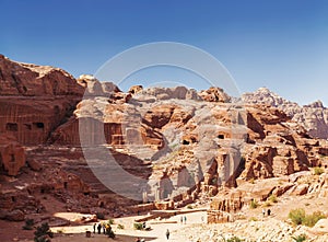 Panorama of Petra in Jordan - ancient city, capital of the Edomites , and later the capital of the Nabataean Kingdom., tourist att