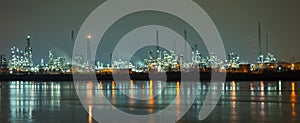 Panorama of petrochemical industry in Rotterdam, Netherlands at night