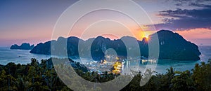 Panorama of Phi Phi island view point at sunset