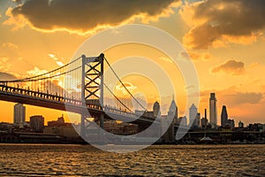 Panorama of Philadelphia skyline, Ben Franklin Bridge and Penn's