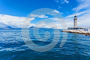 Photo of lighthouse in Patras, Achaia, Peloponnese, Greece.