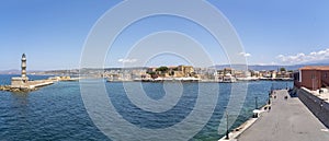 Panorama photo of the Old harbor of Chania, seen from the Firka Venetian Fortress in Chania, Crete