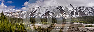 Panorama Photo of the snow covered peaks of Parker Ridge in Jasper National park