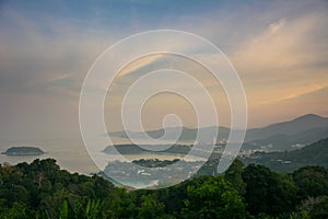 Panorama of Phuket coastline from viewpoint in the morning