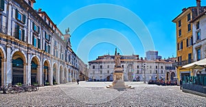 Panorama of Piazza della Loggia from Piazzetta Bell`Italia, Brescia, Italy