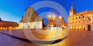 Panorama of Piazza Maggiore square, Bologna, Italy