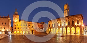 Panorama of Piazza Maggiore square, Bologna, Italy