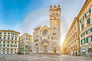 Panorama of Piazza San Lorenzo in the morning with Cathedral of