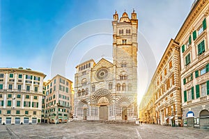 Panorama of Piazza San Lorenzo in the morning with Cathedral of photo