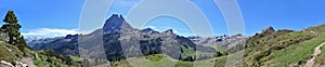 Panorama of Pic du Midi d\'Ossau rising above the Ossau Valley in the French Pyrenees, along Lacs d\'Ayous loop trail