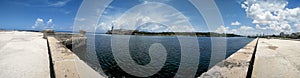 panorama picture from an empty stone beach