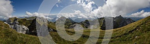Panorama of Rofan Alps with all peaks of 5 gipfel`s ferrata, The Brandenberg Alps, Austria, Europe photo