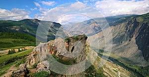 Panorama of picturesque mountain  remote district in summer day, Altai Katu Yaryk pass