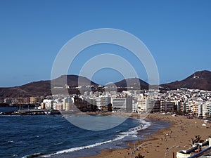 Panorama Playa Las Canteras beach in Las Palmas Grand Canary Isl