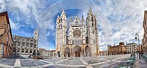 Panorama of Plaza de Regla and Leon Cathedral, Spain