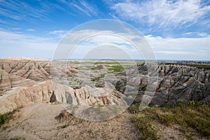 Panorama Point Overlook in Badland national park during summer. Badland landscape South Dakota